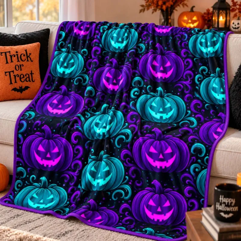 Neon Pumpkin Glow Bamboo Blanket