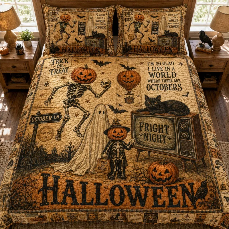 October Halloween Collage Bamboo Quilt Bedding Set