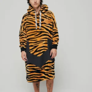 Long Sleeves Ponchos - ZEBRA BLACK WAFFLE