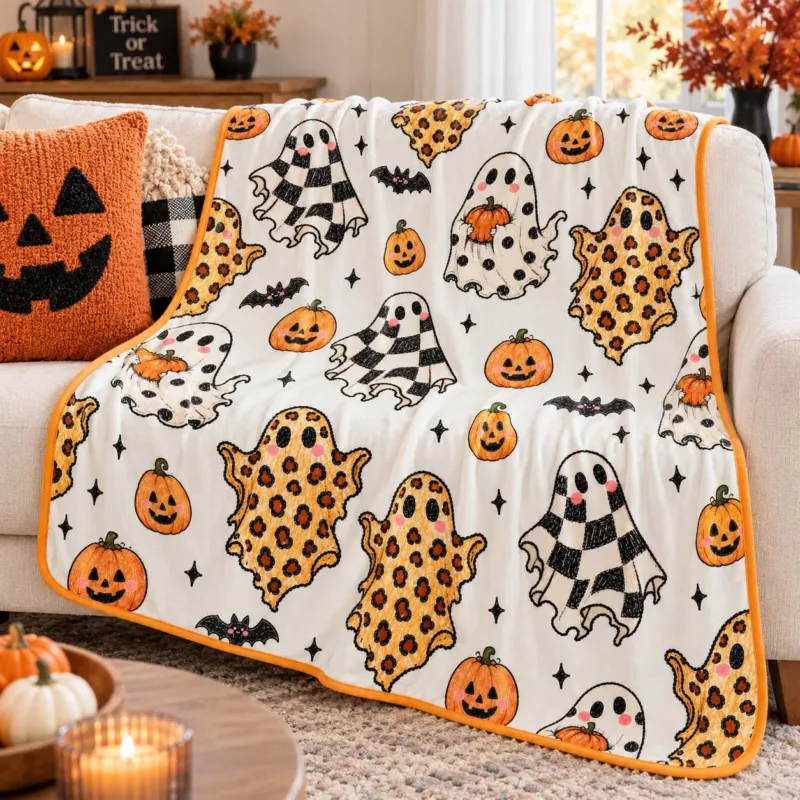 Patterned Ghost Halloween Bamboo Blanket
