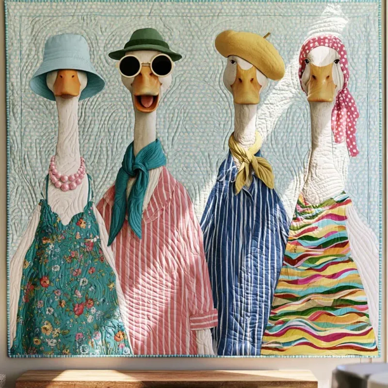 Playful Duck Friends Bamboo Quilt Blanket