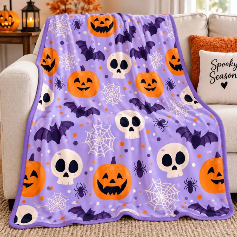 Playful Halloween Pattern Bamboo Blanket