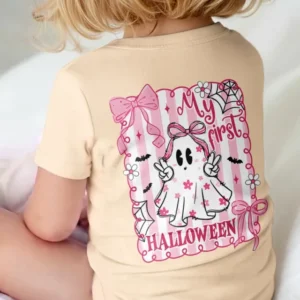 Personalized My First Halloween Pink Coquette Ghost Girl Bamboo Bodysuit