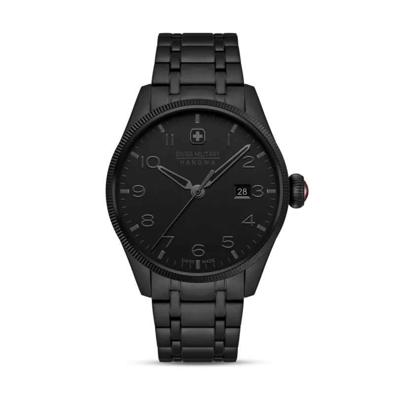 Herrenarmbanduhr, schwarzes Edelstahlarmband mit rundem Zifferblatt und Datumsanzeige
