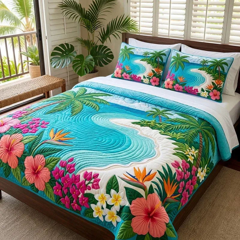 Seaside Tropical Beach Bamboo Quilt Bedding Set
