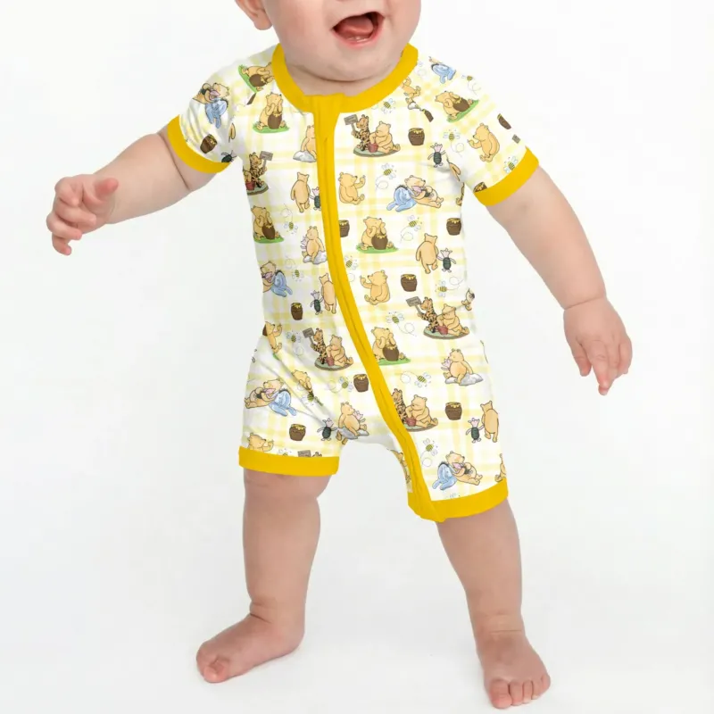 Bear & Friends Yellow Plaid Bamboo Shorty Zippy
