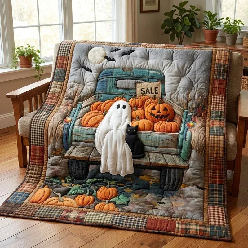 Spooky Pumpkin Truck Bamboo Quilt Blanket
