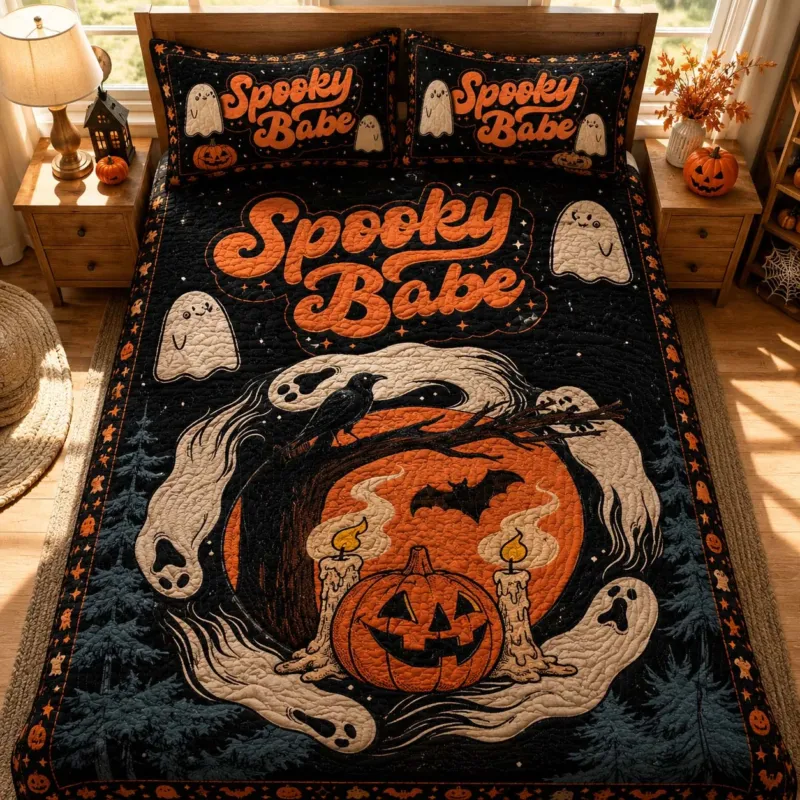Spooky Babe Halloween Bamboo Quilt Bedding Set