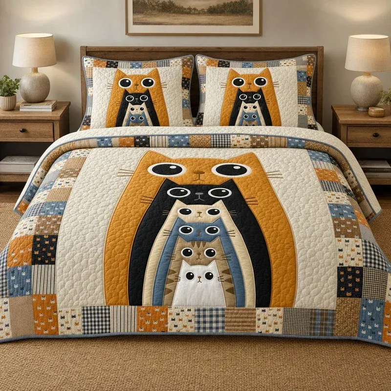 Stacked Kittens Bamboo Quilt Bedding Set