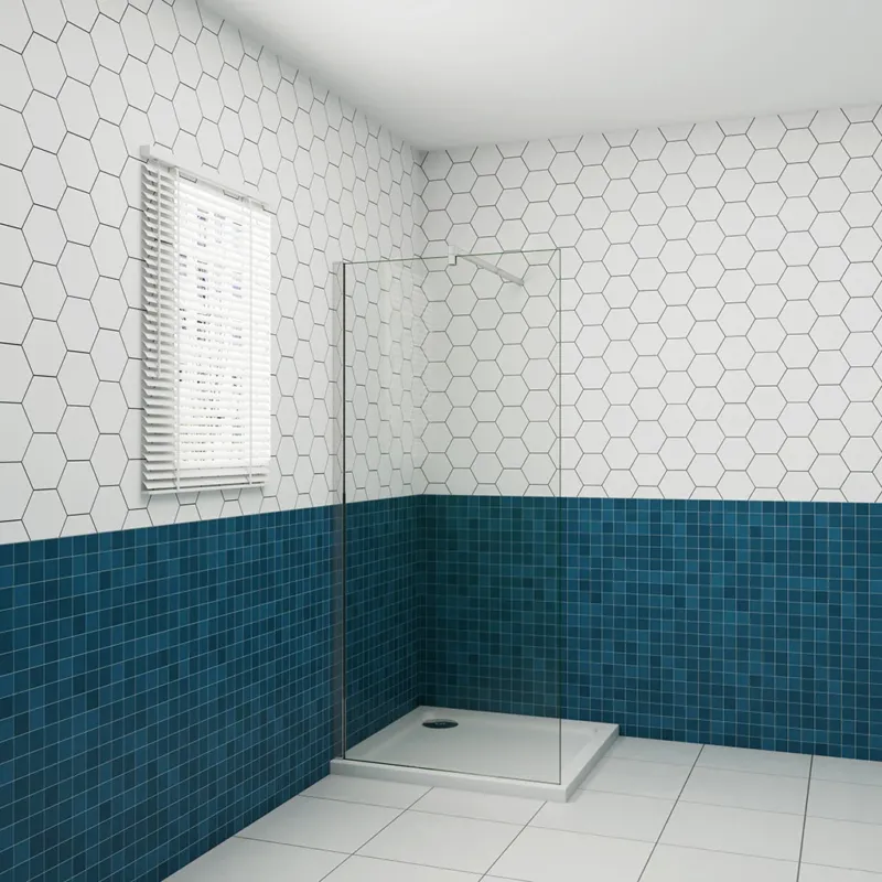 Walk-In Duschtrennwand 8mm NANO Glas 130 x H.200 cm mit 140cm Stabilisationsstange