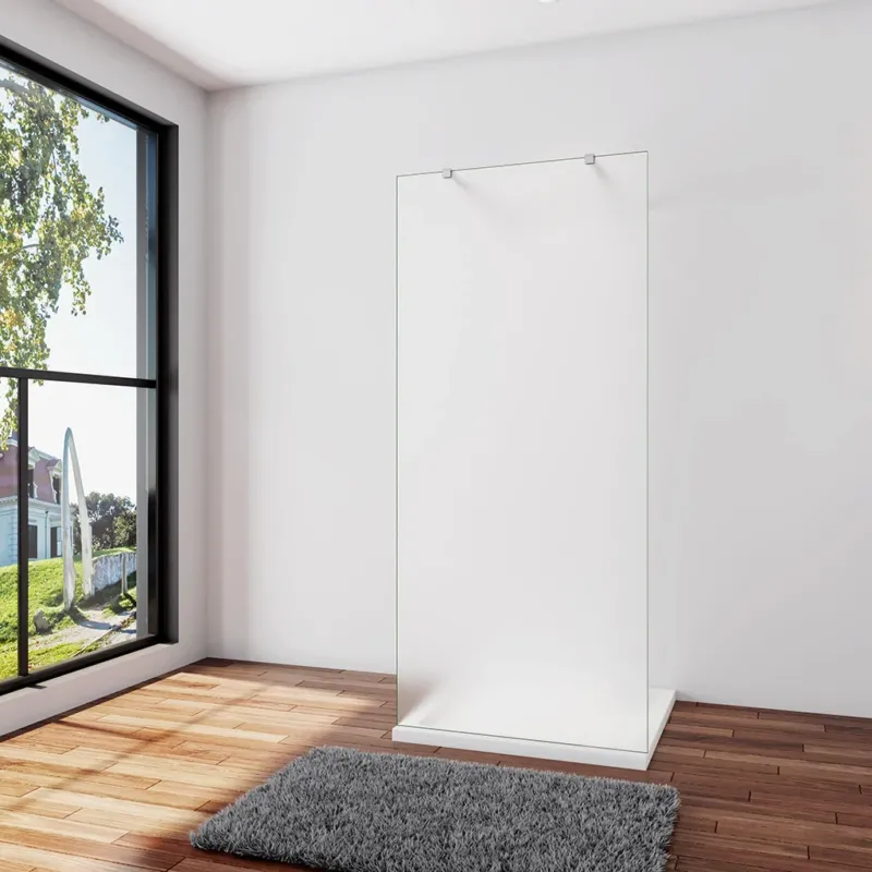 Walk In Dusche Duschwand 117.7 x H.200 cm 10mm Glas mit Foile Stabistange 73-120 cm Duschhaus