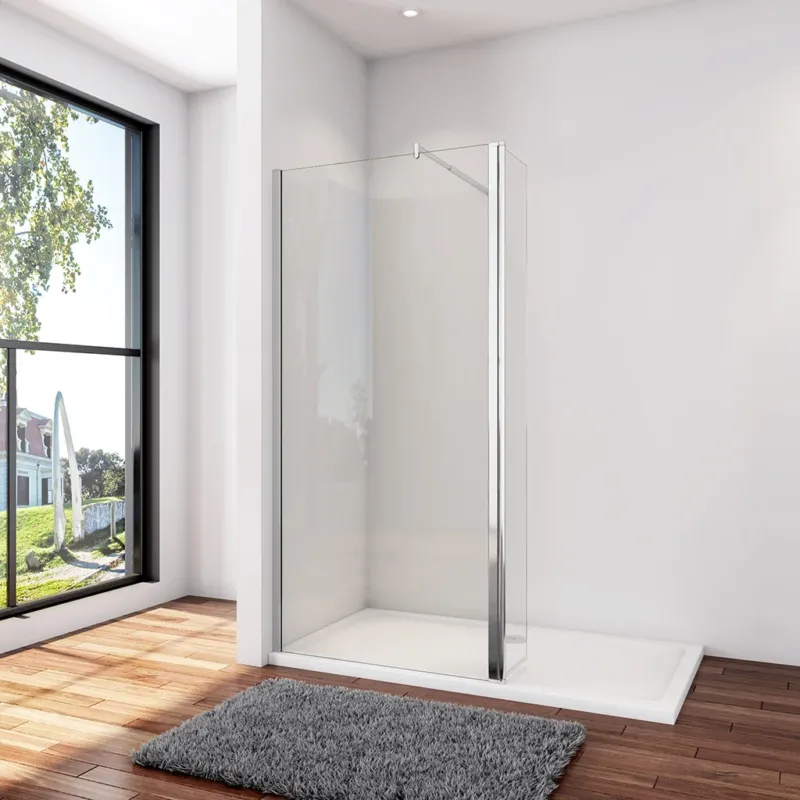 Walk In Dusche Duschwand 140+30 x H.200 cm 8mm NANO Glas Stabistange 70-120cm Aluminium Duschhaus