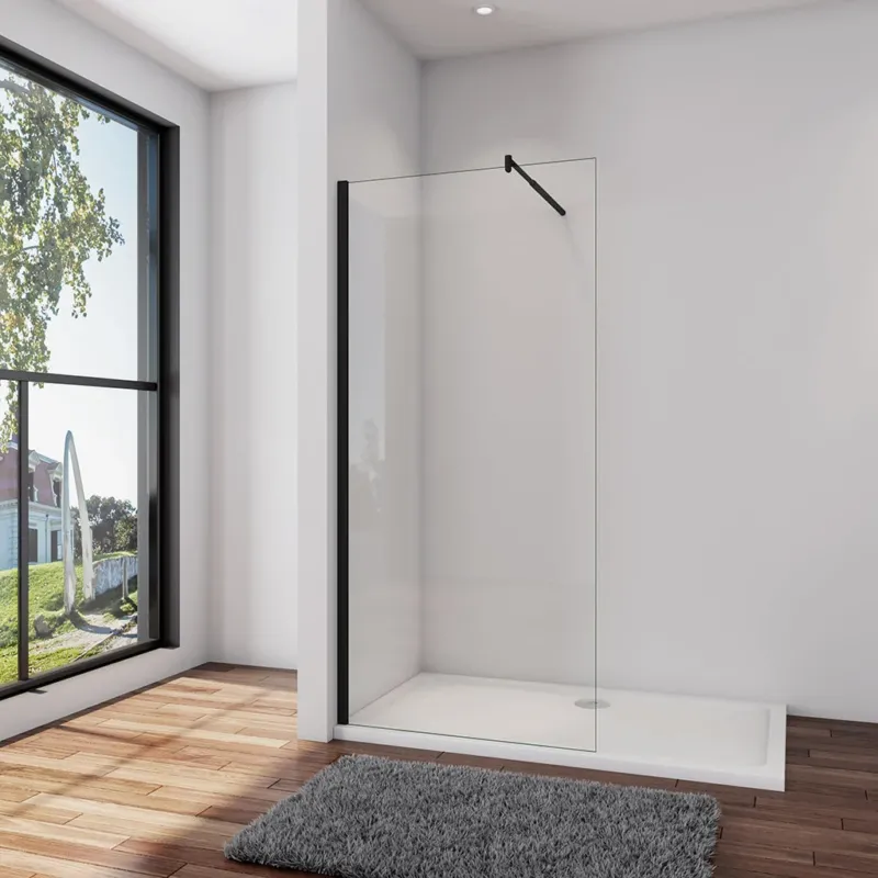 Duschwand Duschabtrennung 160 x H.200 cm 10mm NANO Glas Stabistange 70-120cm Schwarz Duschhaus