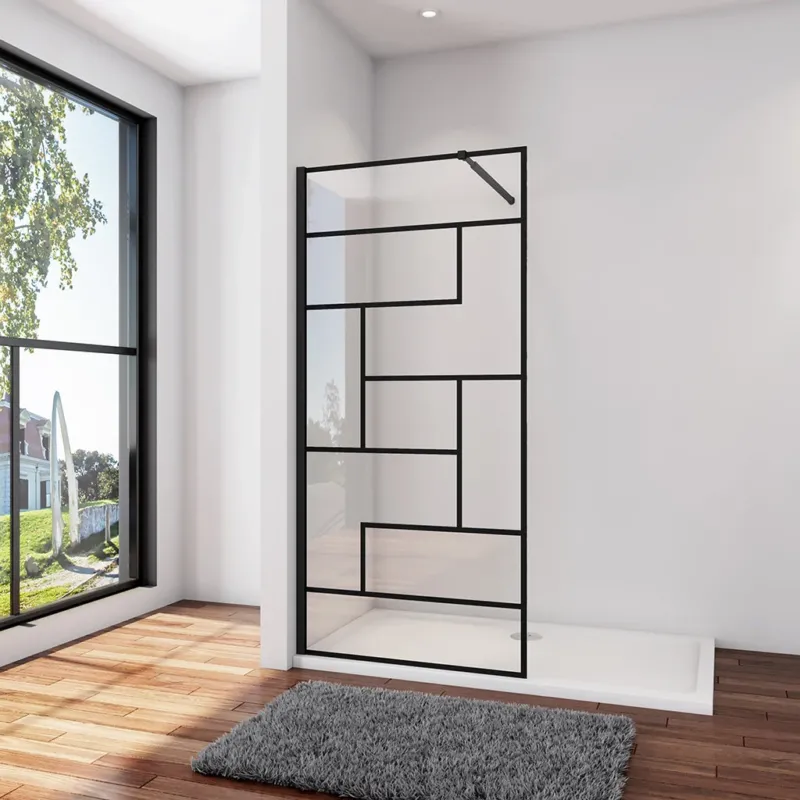 Walk In Duschtrennwand 70 x H.200 cm 8mm NANO Glas Stabistange 73-120 cm Schwarz Duschhaus