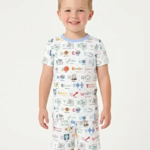 The Physics Alphabet Bamboo Two Piece Short Sleeve Shorts Pajama Set