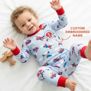 Custom Name Embroidered American Pilot Bamboo Two Piece Long Sleeve Pajama Set