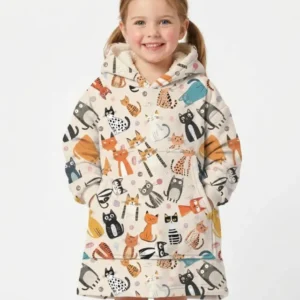 Goofy Mischief Cat Family Matching Custom Bamboo Blanket Hoodie