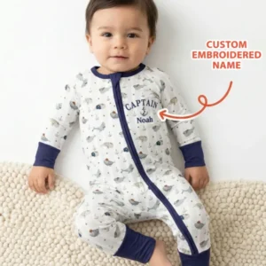 Custom Embroidered Name Little Captain of the Whale Crew Bamboo Convertible Zippy