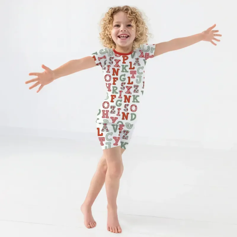 Alphabet Of Christmas Two Piece Short Sleeve Shorts Pajama Set , Alphabet Of Christmas Two Piece Short Sleeve Shorts Pajama Set - 12-18M