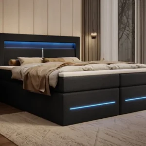 Boxspringbett Nera mit LED, USB und Stauraum - Luxusbetten24