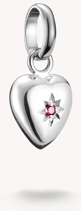 Herzförmiger Charm-Anhänger aus Silber mit rosa Stein und Sternprägung