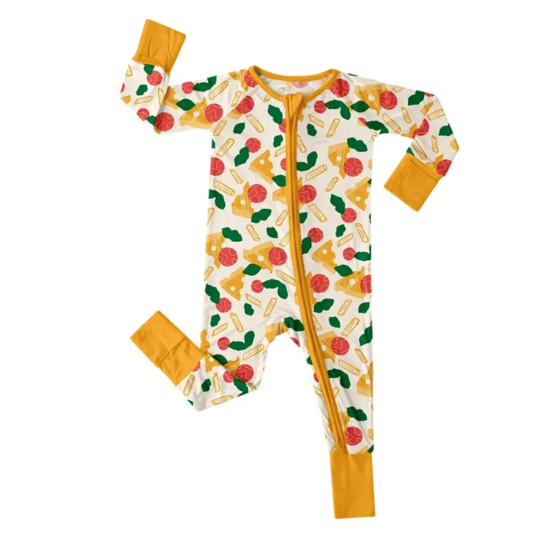Cheese Slices Convertible Zippered Romper , Cheese Slices Convertible Zippered Romper - Newborn