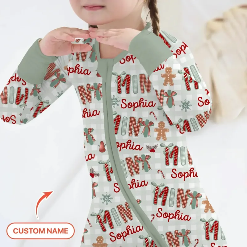 Custom Name Mama Mini Matching Christmas Convertible Zippy (Green) , Custom Name Mama Mini Matching Christmas Convertible Zippy (Green) - 0-3M