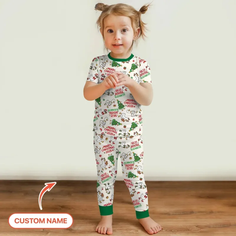 Custom Name "Silly Goose" Two Piece Short Sleeve Pajama Set , Custom Name "Silly Goose" Two Piece Short Sleeve Pajama Set - 12-18M