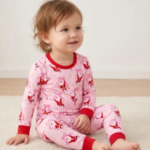 Santa Ribbon Wishes Bamboo Two Piece Long Sleeve Pajama Set