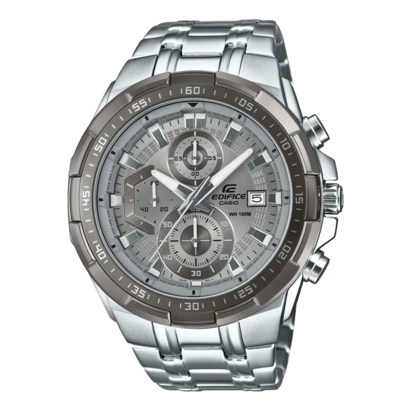 Herren-Chronograph Casio Edifice Uhr mit silbernem Edelstahlarmband und grauem Zifferblatt