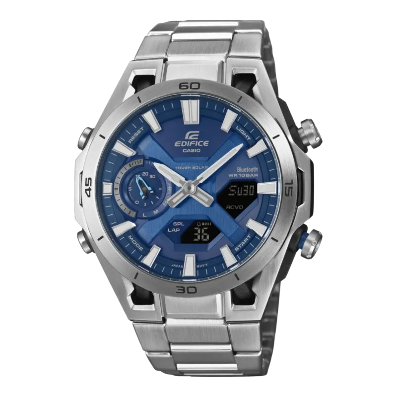 Casio EDIFICE Herrenuhr mit blauem Zifferblatt und Edelstahlarmband