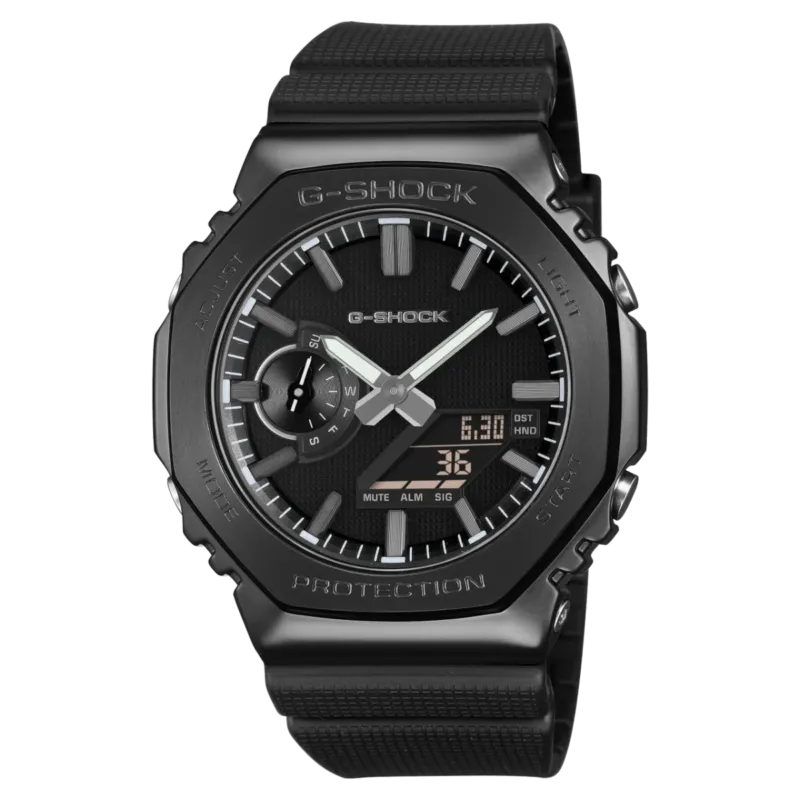 Casio G-SHOCK Herrenuhr mit mattschwarzem Zifferblatt und schwarzem Harzband