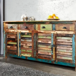 JAKARTA Einzigartiges Sideboard 160cm bunt recyceltes Massivholz aus Fischerbooten