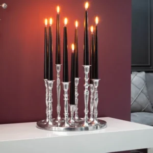 Kerzenständer MODERN BAROCK 30cm 9-flammig silber Aluminium poliert Kerzenhalter Deko-Platte