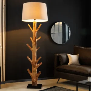 Design Stehlampe TREE NATURE 180cm Massivholz Leinenschirm handmade