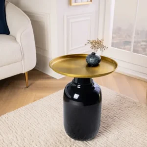 Runder Beistelltisch ELEGANCIA 50cm gold antik schwarz Metall Eisen handmade