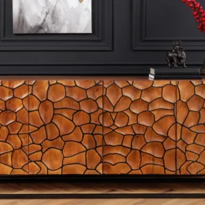 VULCANO Massivholz Sideboard 180cm braun Mangoholz handmade Metallgestell schwarz