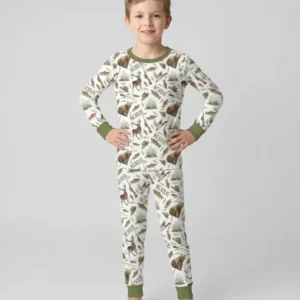 Custom Name Little Hunter Bamboo Two Piece Long Sleeve Pajama Set