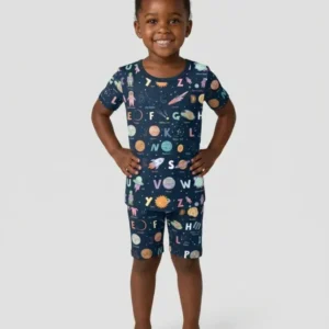 Space Alphabet Bamboo Two Piece Short Sleeve Shorts Pajama Set