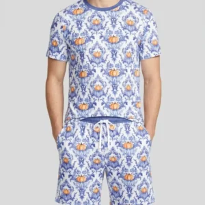 Pumpkin Toile Family Matching Bamboo Men Short Sleeve Short Pajama Set