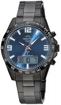 Herrenarmbanduhr mit blauem Zifferblatt, schwarzer Lünette und Datumsanzeige