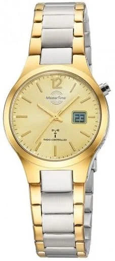Damenuhr mit bicolor Metallarmband, goldenem Zifferblatt und Digitalanzeige