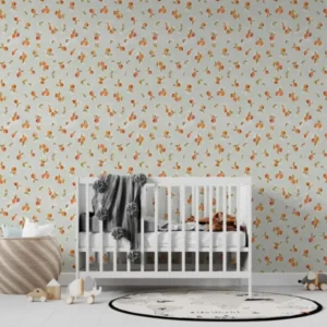 MUNKS & ME - Papier Peint Chambre Enfant à Motif Répété - Oranges Ollies | Bleu
