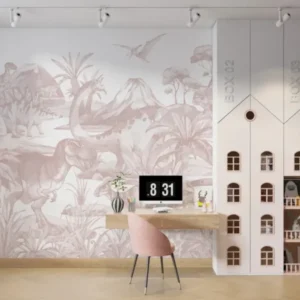 MUNKS & ME - Papier Peint Chambre Enfant Monde Des Dinosaures - Rose