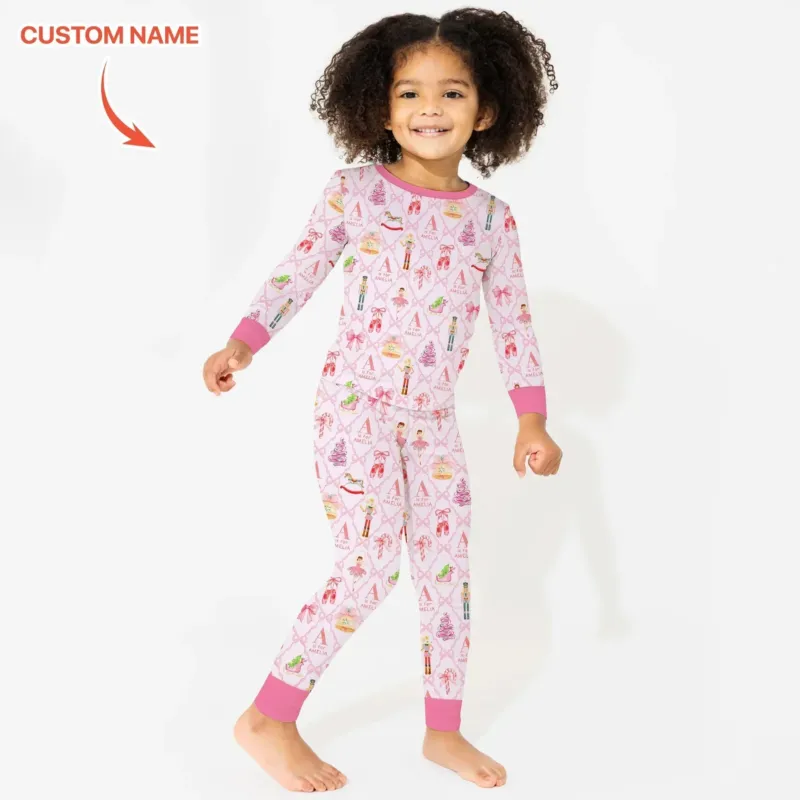 Nutcracker Sweet Dreams Custom Name Two Piece Long Sleeve Pajama Set , Nutcracker Sweet Dreams Custom Name Two Piece Long Sleeve Pajama Set - 12-18M
