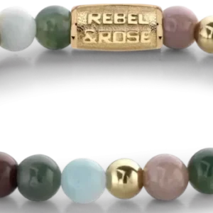 Armband mit bunten Edelsteinperlen und goldfarbenem Verschluss, Rebel&Rose