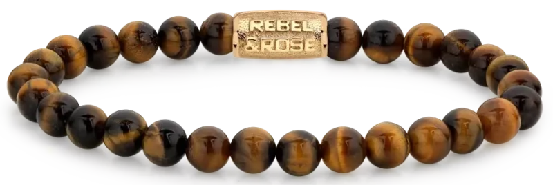 Armband mit Tigerauge-Perlen (6 mm) und goldplattiertem Edelstahlverschluss