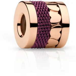 Edelstahl-Charm Zylinderform mit roségoldener Oberfläche und violettem Geflecht