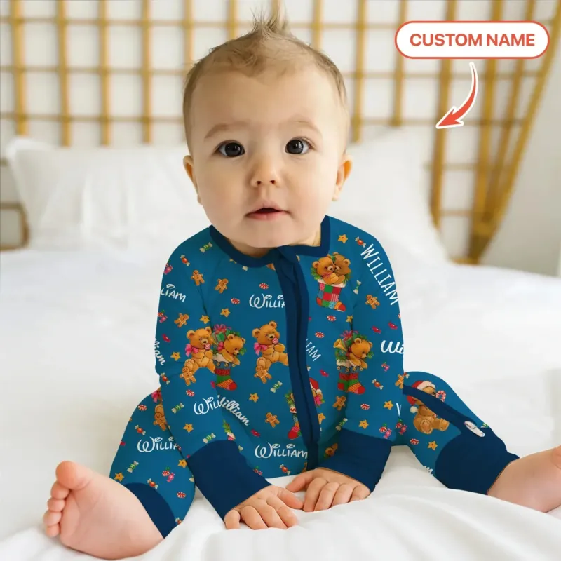 Teddy Bear Merry Christmas Custom Name Convertible Zippy , Teddy Bear Merry Christmas Custom Name Convertible Zippy - 0-3M