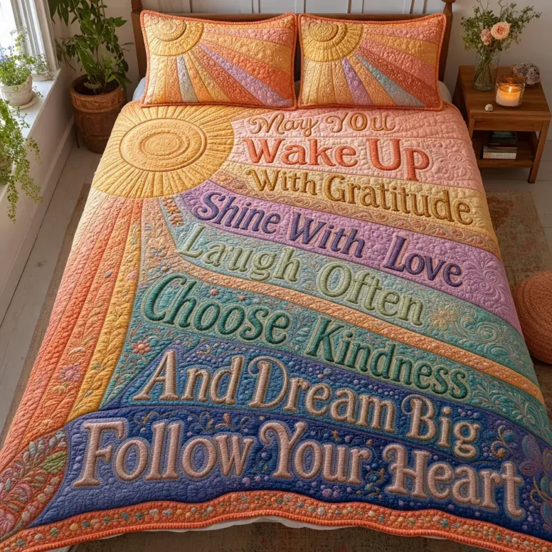 Rainbow Golden Sunshine Bamboo Quilt Bedding Set